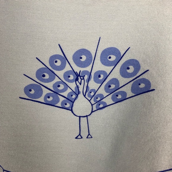 Jules Reid Blue Wool Peacock Scalloped Top Blouse - Picture 3 of 5